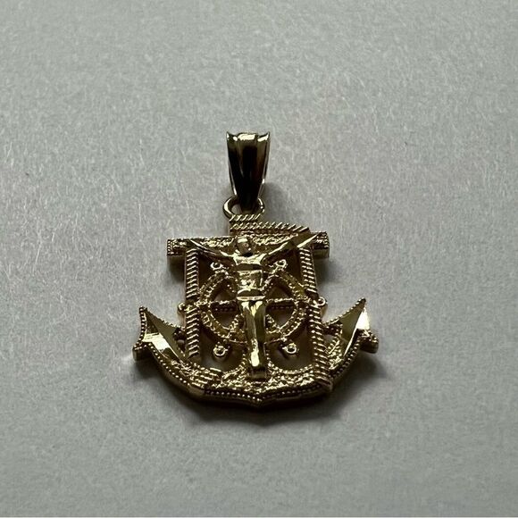 14k Solid Gold anchor Charm | Religious Charm | Birthday Gift | Real Gold | - Picture 3 of 10